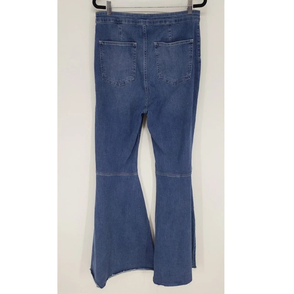 Free People Just Float On Flare Jeans Women 31 Blue High Rise Bell Bottom Raw